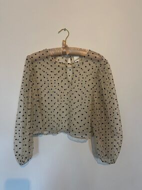 Sheer Polka Dot Blouse - Cream with Black Dots - cropped from dress